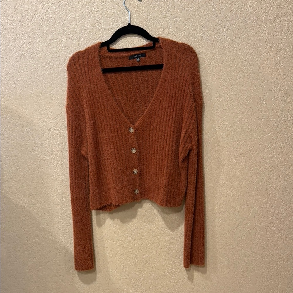 Love Tree Rust Orange V-Neck Button Front Cardigan